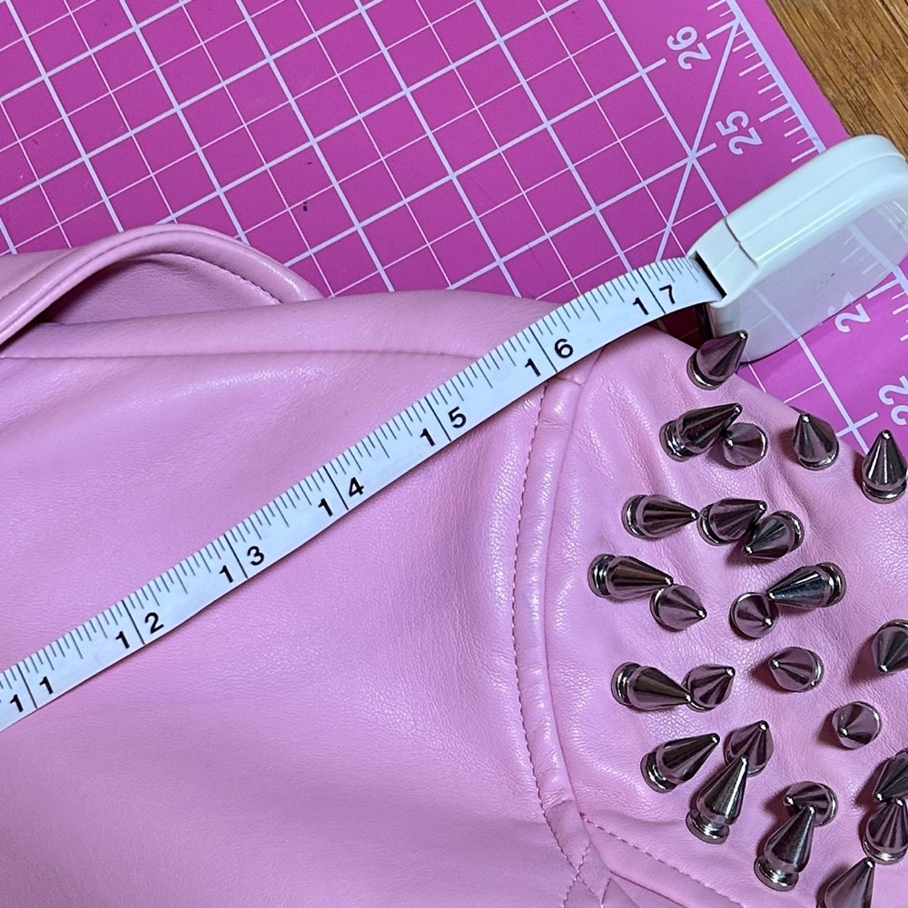 Killstar Disharmony Spike Studded Pink Vegan Leather Moto Jacket - Picture 11 of 13